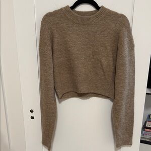 Zara Brown Cropped Crew Neck Sweater